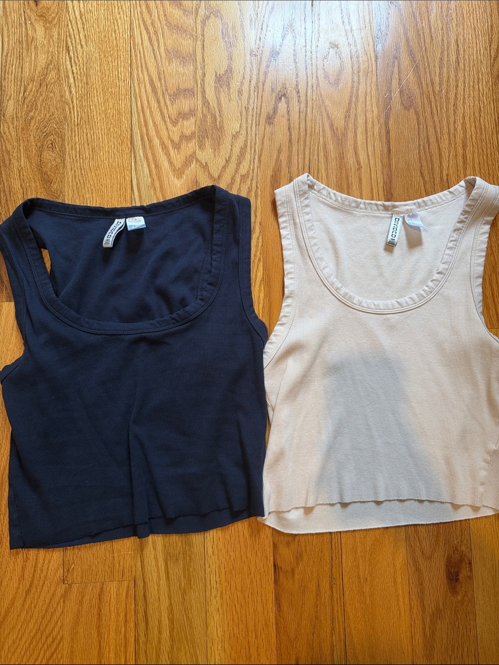 2 H&M Cropped Ribbed Tank Tops- Navy Blue and Beige